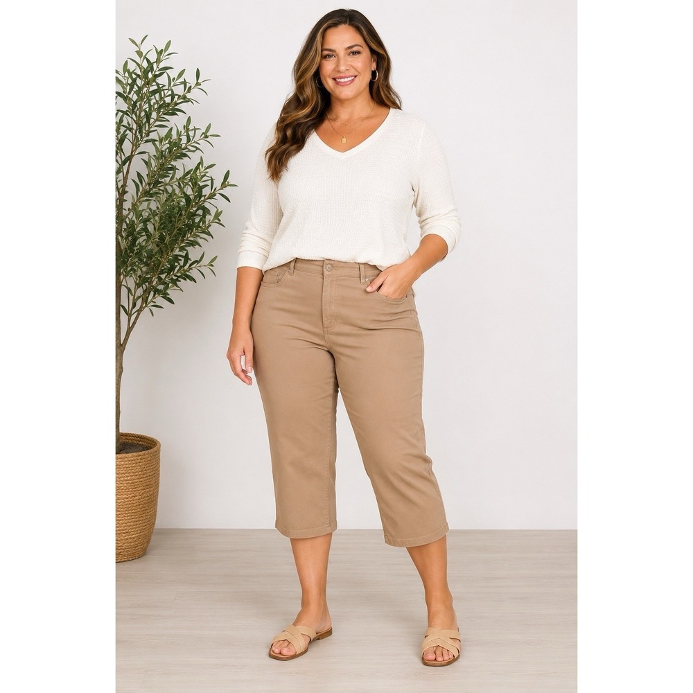 Jones New York Signature Woman 16W Tan Stretch Cropped Capri Pants Plus Size